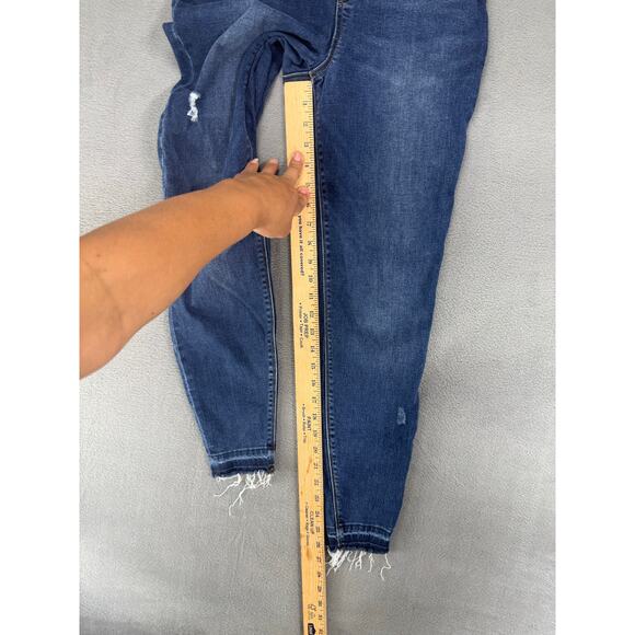 Spanx Legging Jeans Large Denim Raw Hem Distressed High Rise Medium Wash Stretch - Picture 4 of 7